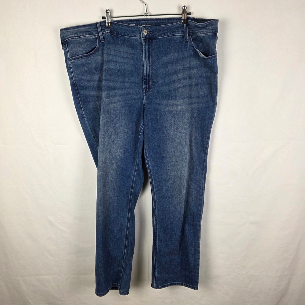 Old Navy Womens Plus 24 High-Rise Wow Straight Jeans Medium Wash Blue Denim